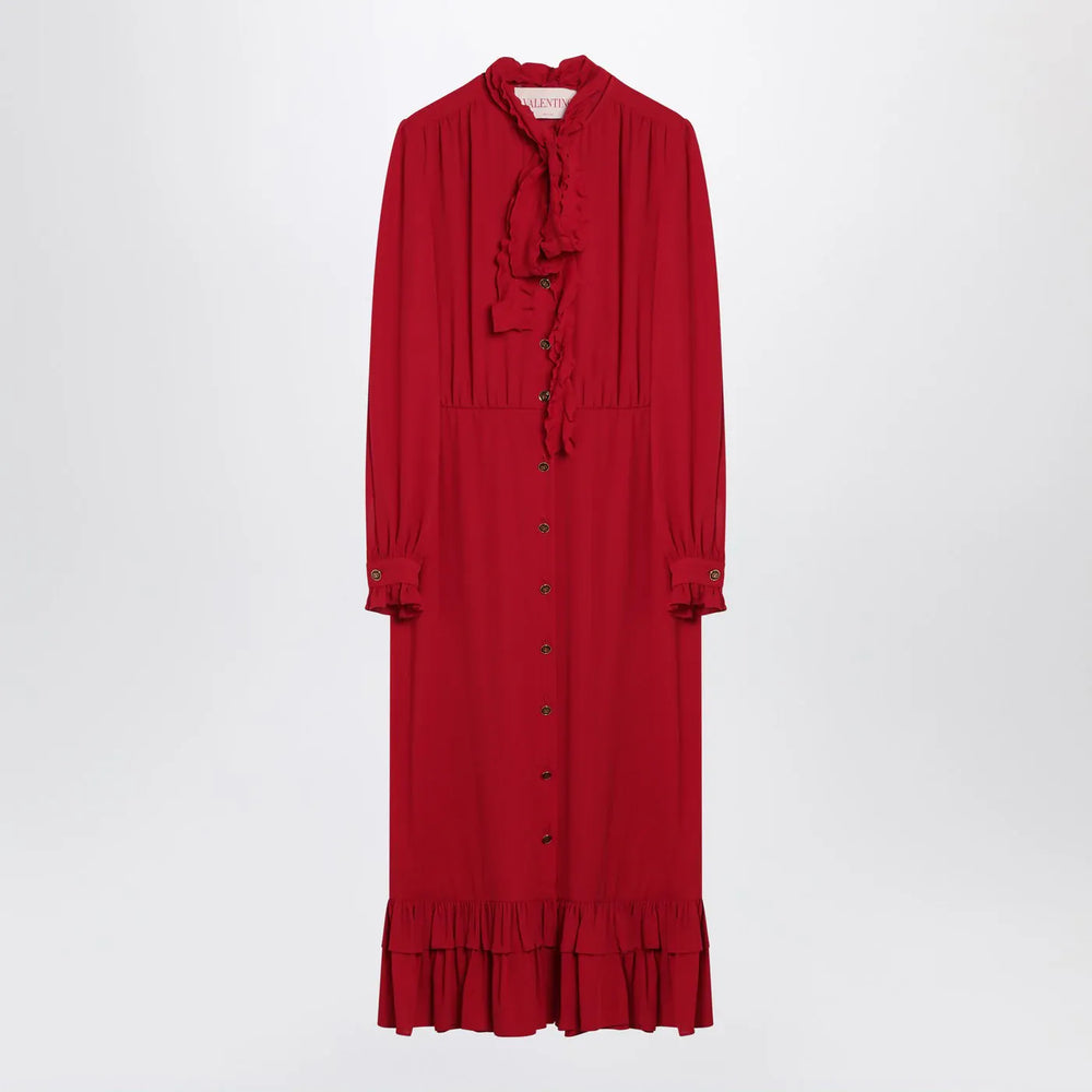 Valentino - Red dress with ruffled bow Brand Apparel & Accessories 44  IT