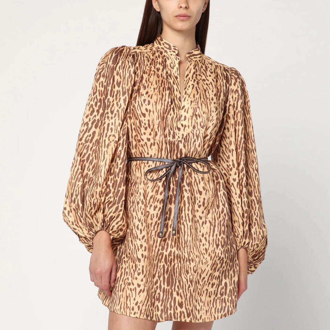 ZIMMERMANN - Leopard print short dress in linen Brand Apparel &amp; Accessories 1