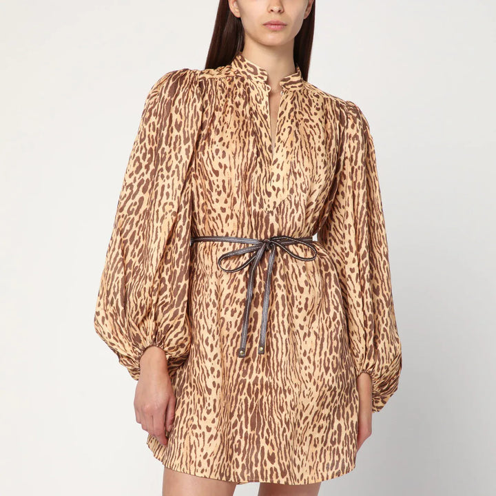 ZIMMERMANN - Leopard print short dress in linen Brand Apparel &amp; Accessories 1