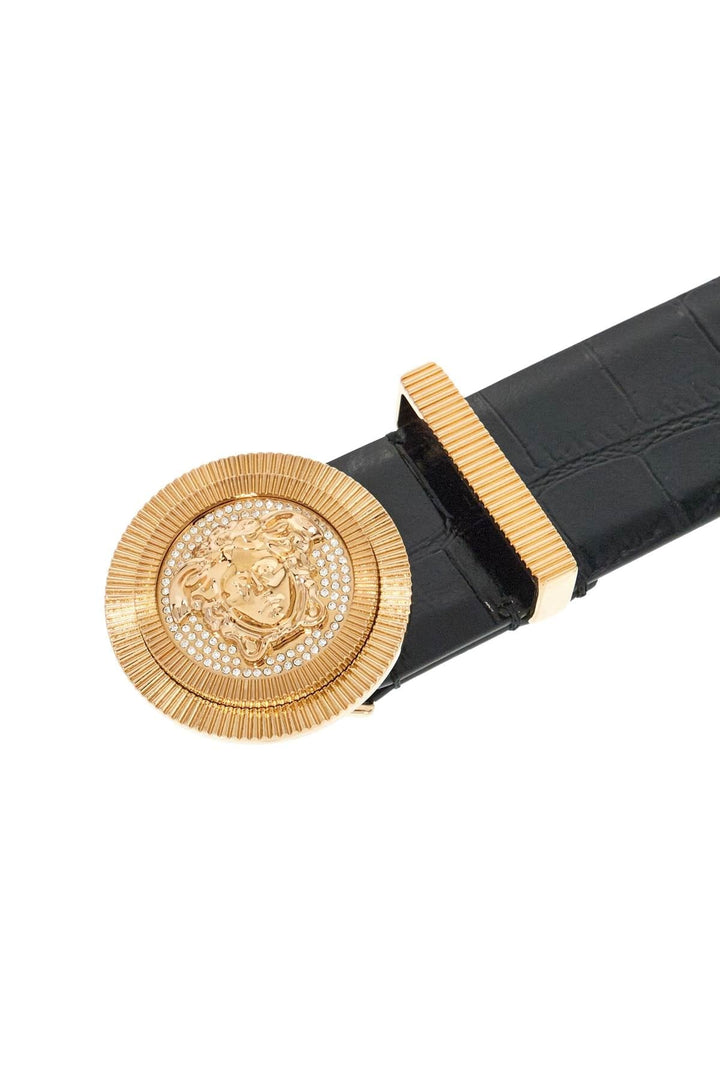 Versace Belts Versace Black Embossed Crocodile Calfskin Belt With Rhinestones 40mm Versace Black Embossed Crocodile Calfskin Belt With Rhinestones 40mm Brand