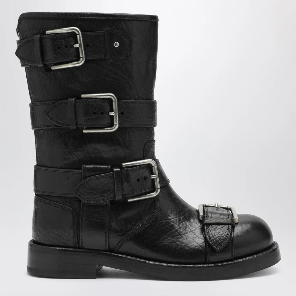 Dolce&Gabbana - Black leather boots with straps Brand Boots 36 IT