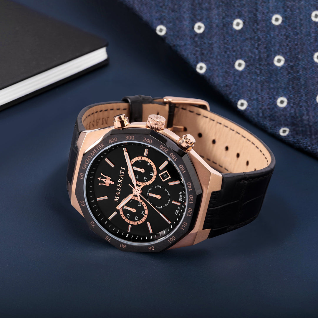 Maserati Chronograph Watches Maserati Stile Black Chronograph Watch Rose Gold Maserati Stile Black Chronograph Watch For Men's Buy Now at Italian Lu Brand