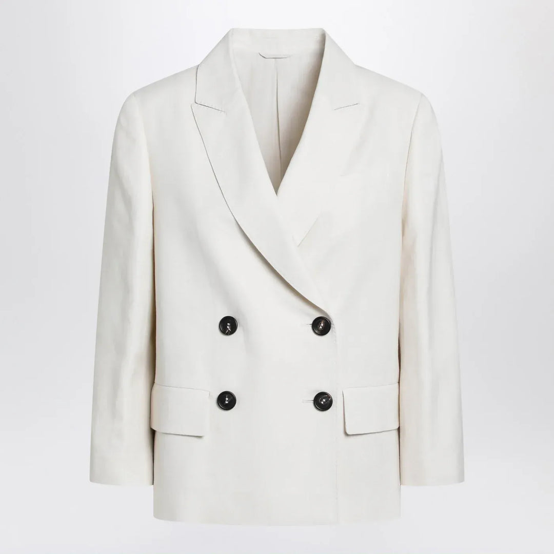 Brunello Cucinelli - Ivory fluid twill jacket in viscose and linen Brand Coats &amp; Jackets 40  IT