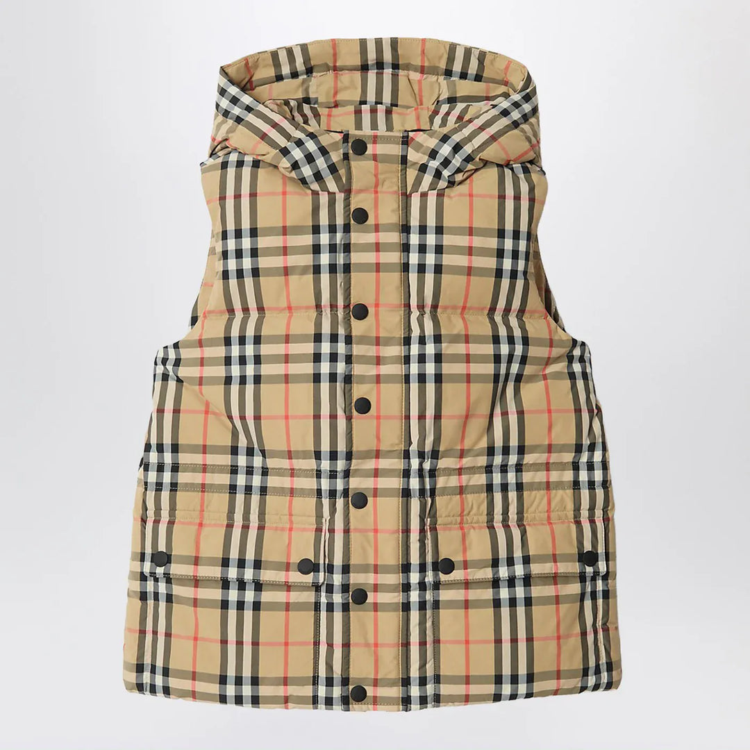 Burberry - Nylon sleeveless down jacket with Check motif Brand Coats &amp; Jackets 10