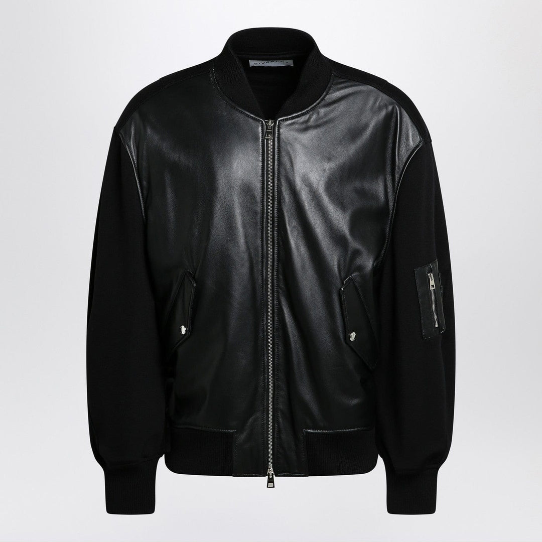 Coats & Jackets XL Givenchy - Black leather bomber jacket with wool sleeves Brand
