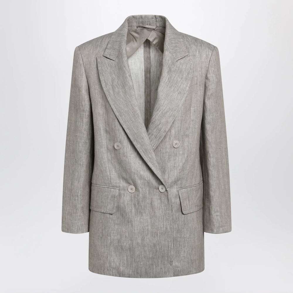 Max Mara - Olimpia double-breasted chevron linen blazer in beige Brand Coats & Jackets 40  IT