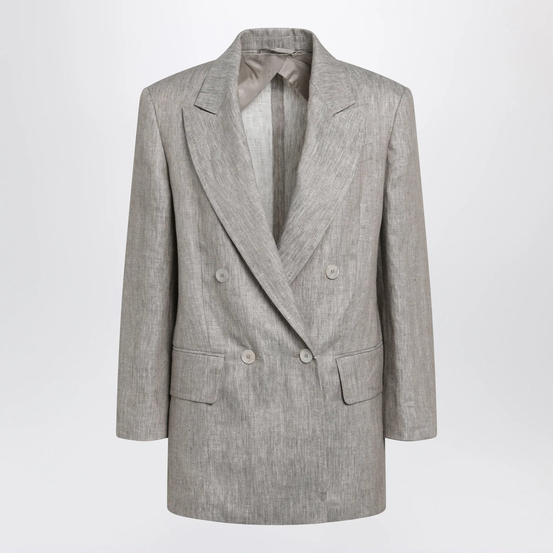 Max Mara - Olimpia double-breasted chevron linen blazer in beige Brand Coats &amp; Jackets 40  IT