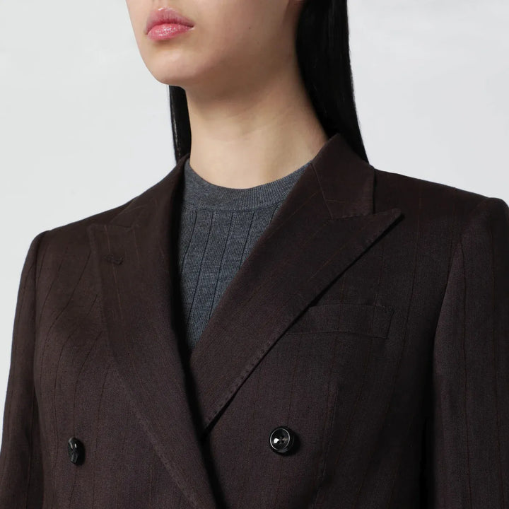 Tagliatore - Brown linen-blend double-breasted jacket Brand Coats &amp; Jackets
