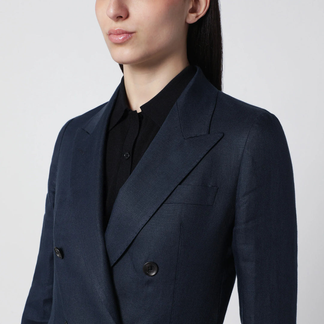 Tagliatore - Navy blue double-breasted linen jacket Brand Coats &amp; Jackets