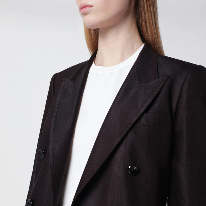 Tagliatore - Parigi double-breasted blazer in brown linen blend Brand Coats &amp; Jackets