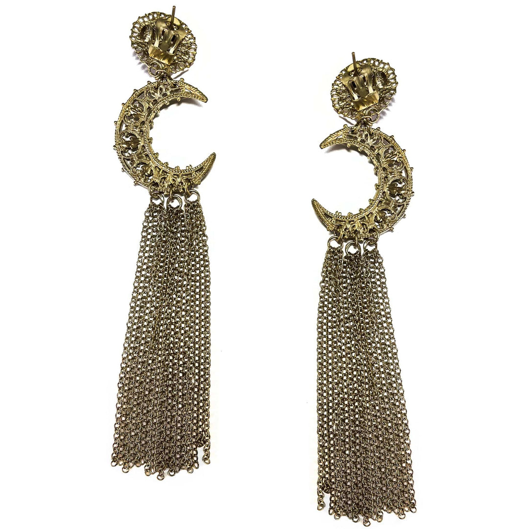 Giora Earrings Giora' Moon Earrings with Long Fringe Pendant Brand