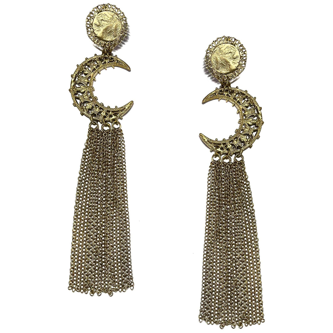 Giora Earrings Giora' Moon Earrings with Long Fringe Pendant Brand