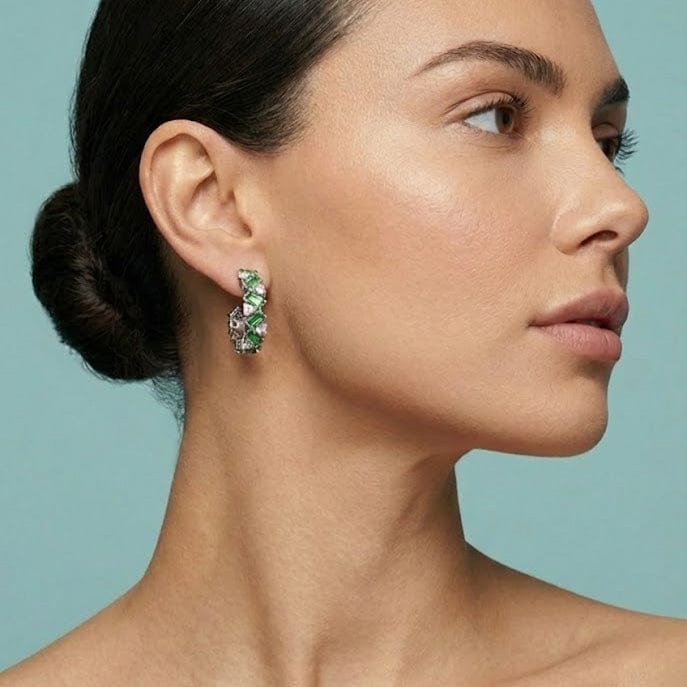 LEIBISH Green Tourmaline & Diamond Hoop Earrings Brand Earrings