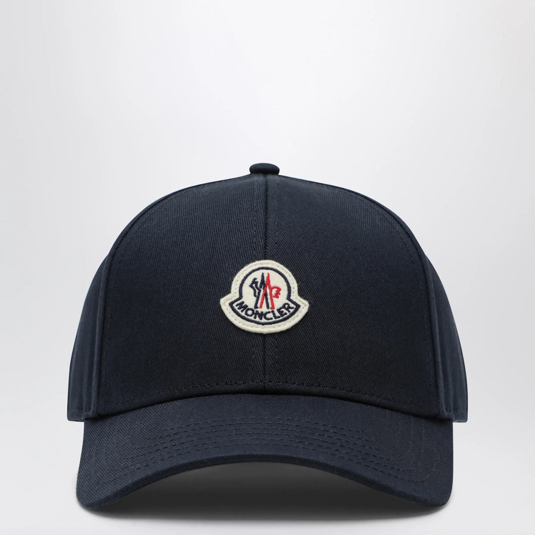 Moncler - Baseball cap with front patch in cotton blue Brand Hats U