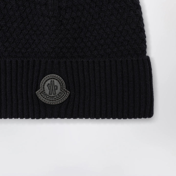 Moncler - Navy blue wool beanie with logo patch Brand Hats U