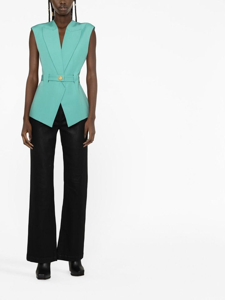 Balmain Jackets 36 Balmain Sleeveless Jacket Balmain Green Belted-Waist Sleeveless Jacket Brand