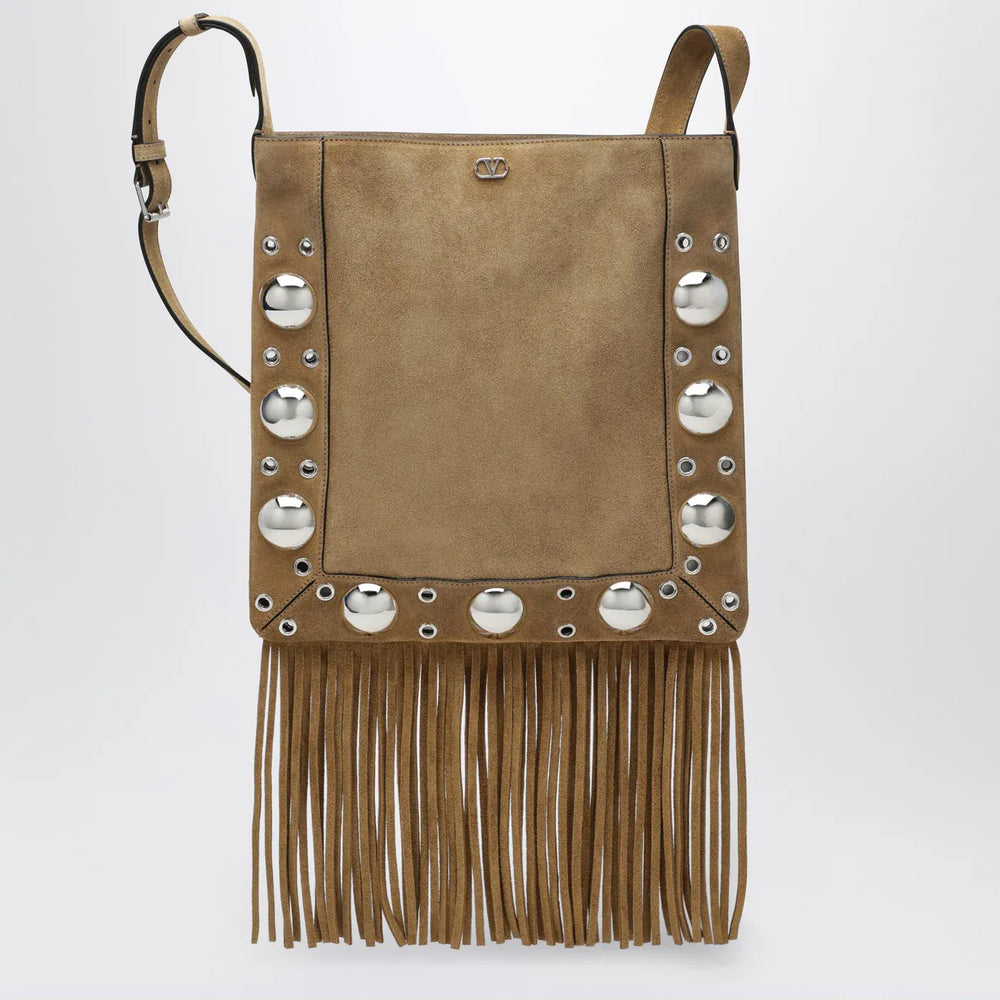 Valentino Garavani - Beige Nellcôte bag in suede with fringes Brand Jewelry TU