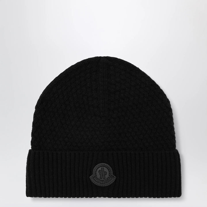 Moncler - Black wool beanie with logo patch Brand U