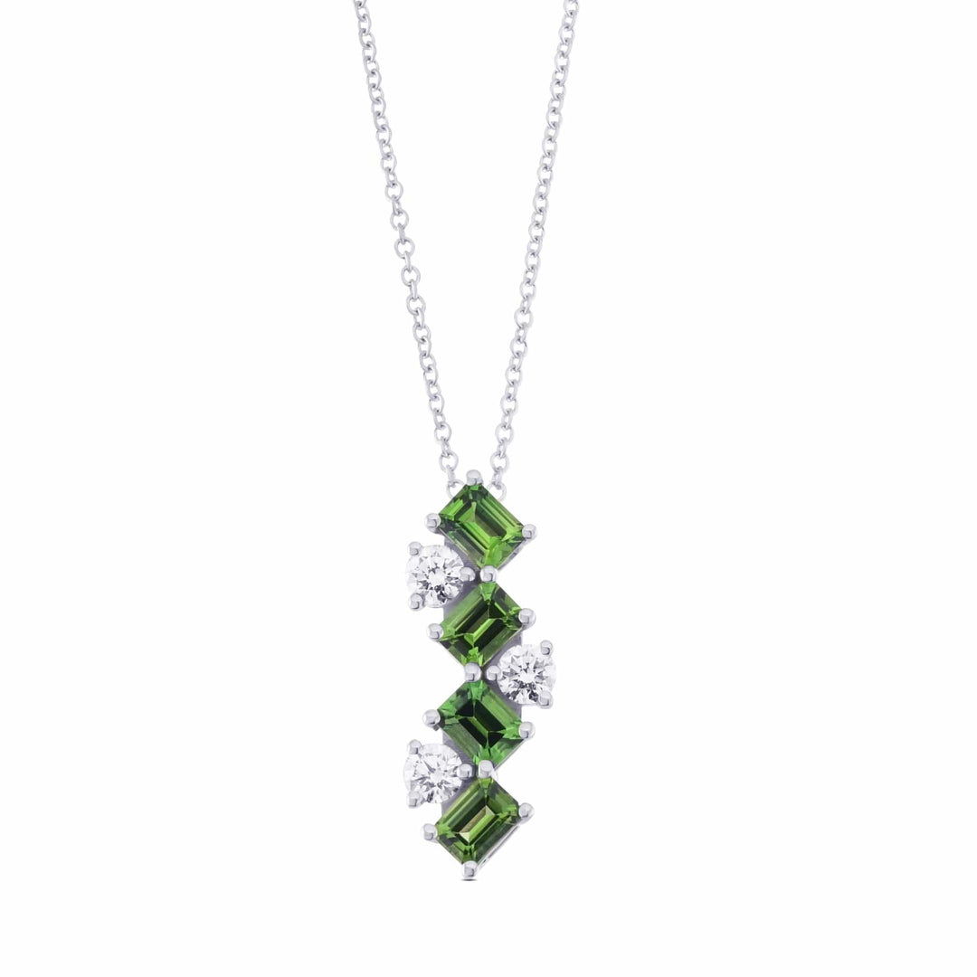 Green Tourmaline and Diamond Drop Pendant Brand Necklace 18K White Gold