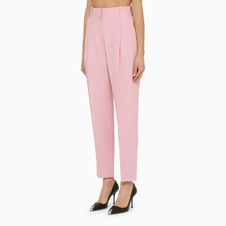 Alexander McQueen - Pink regular trousers with pleats Brand Pants 40  IT