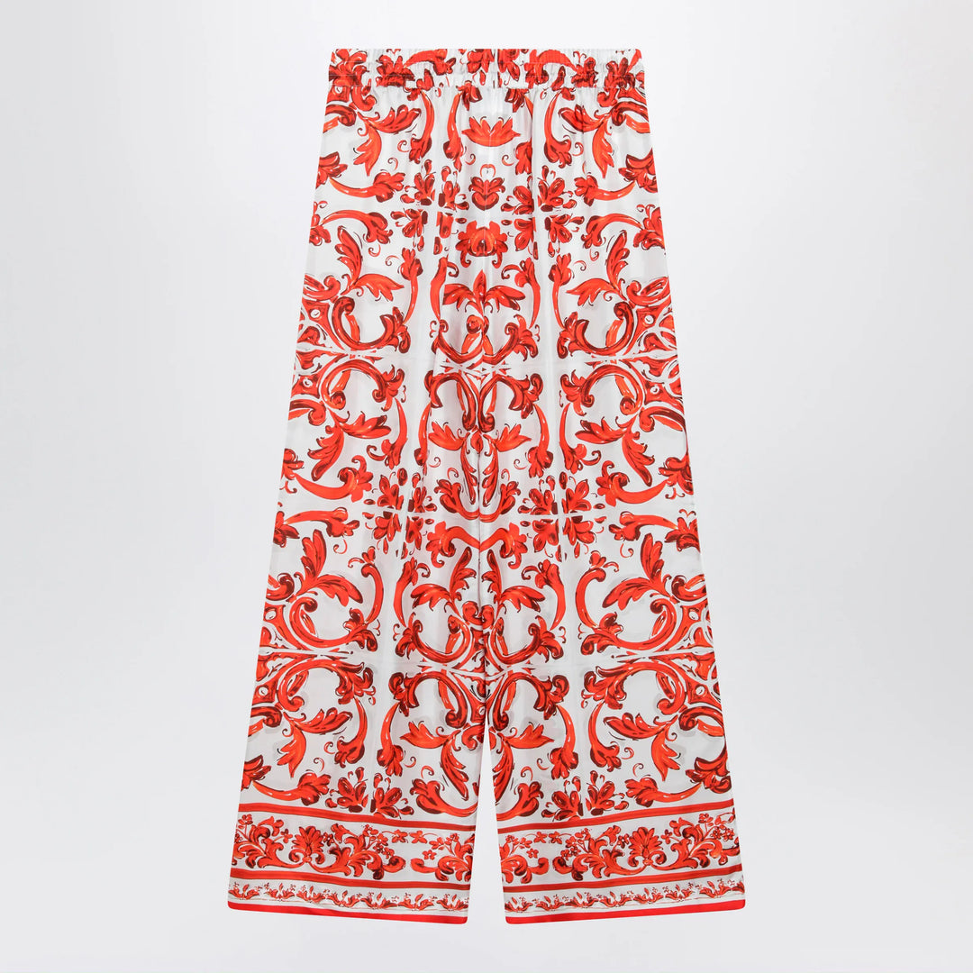 Dolce&amp;Gabbana - Wide-leg maiolica-print silk pants in orange Brand Pants
