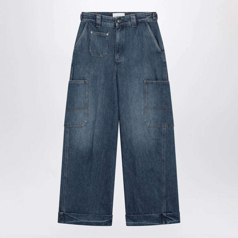 Givenchy - Cropped Cocoon cargo jeans in medium blue Brand Pants 26