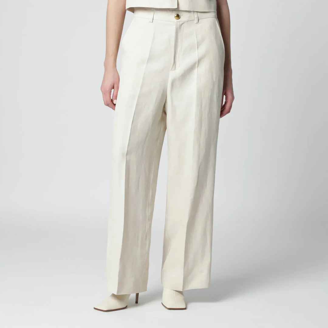 P.A.R.O.S.H. - Sand-colored linen-blend trousers Brand Pants M