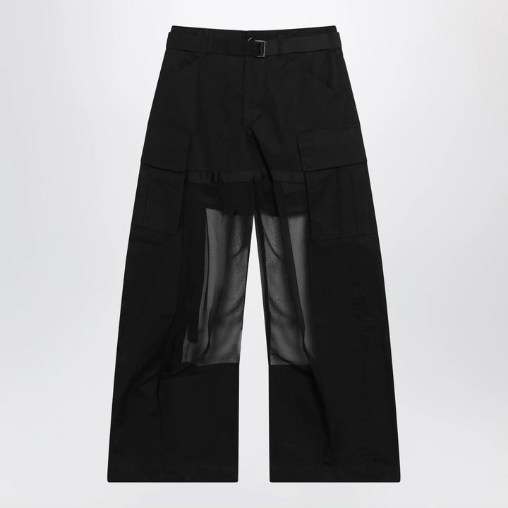 Sacai - Black cargo trousers with semi-sheer insert Brand Pants 2