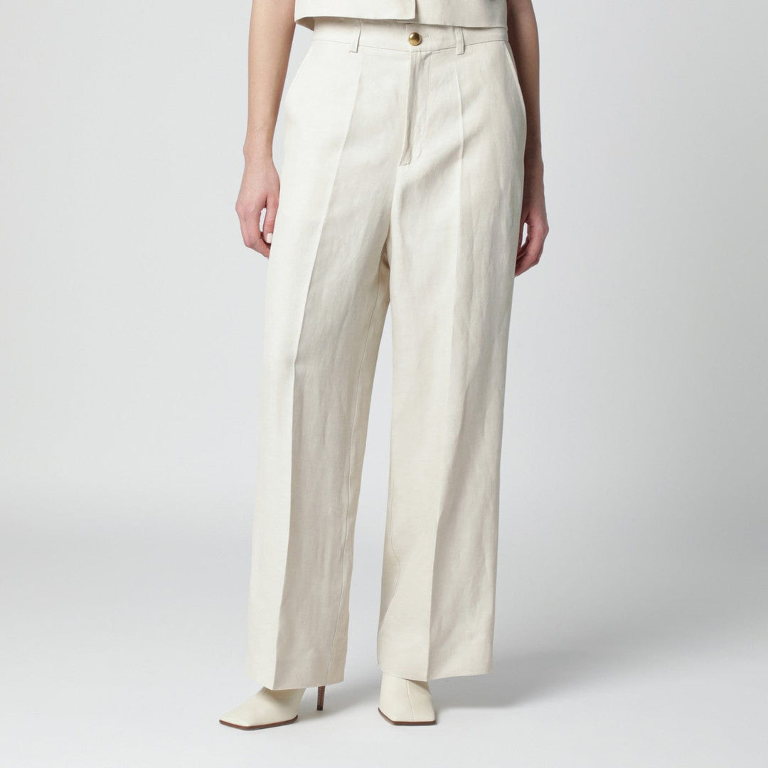 Pants Sand-colored linen-blend trousers Brand