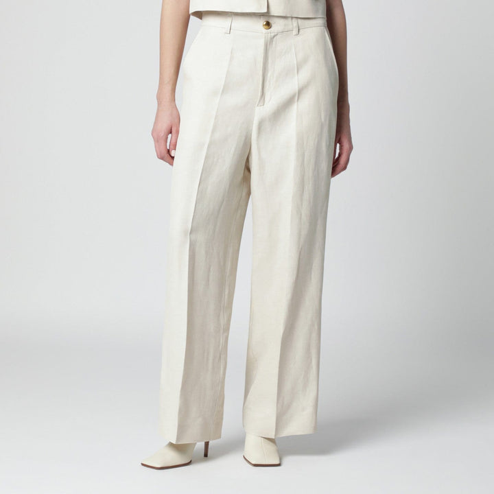 Pants Sand-colored linen-blend trousers Brand