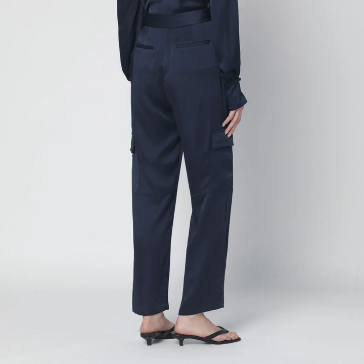 SIMKHAI - Carolina trousers in midnight blue shiny satin Brand Pants