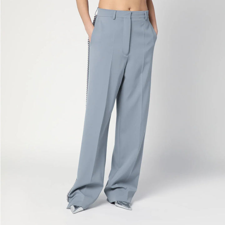 Stella McCartney - Wide-leg light grey Falabella pants with chain Brand Pants