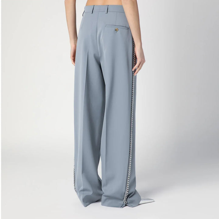 Stella McCartney - Wide-leg light grey Falabella pants with chain Brand Pants