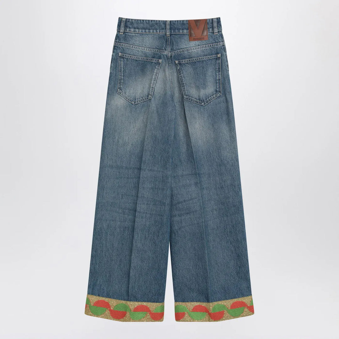 Valentino - Blue washed jeans with jacquard bottoms Brand Pants 26