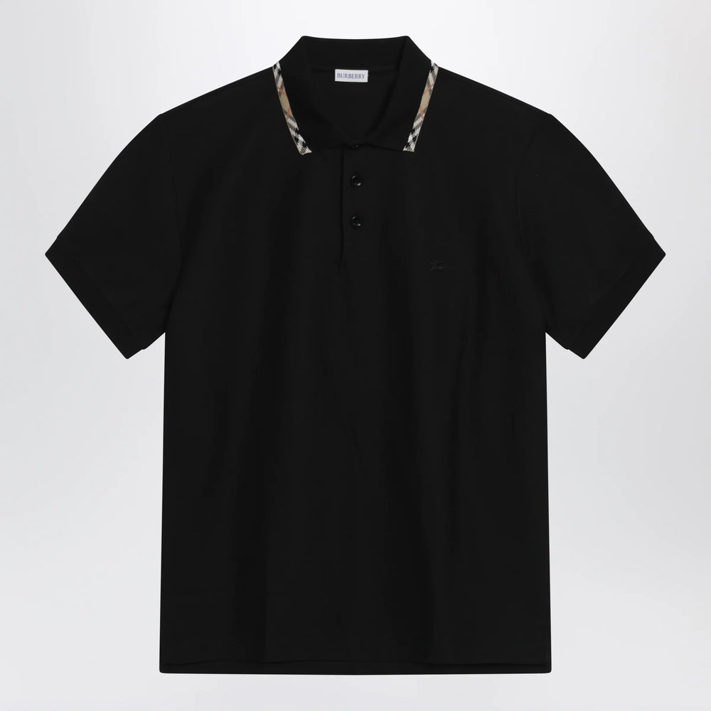 Burberry - Black cotton polo with Check detail by Burberry Brand Polo S