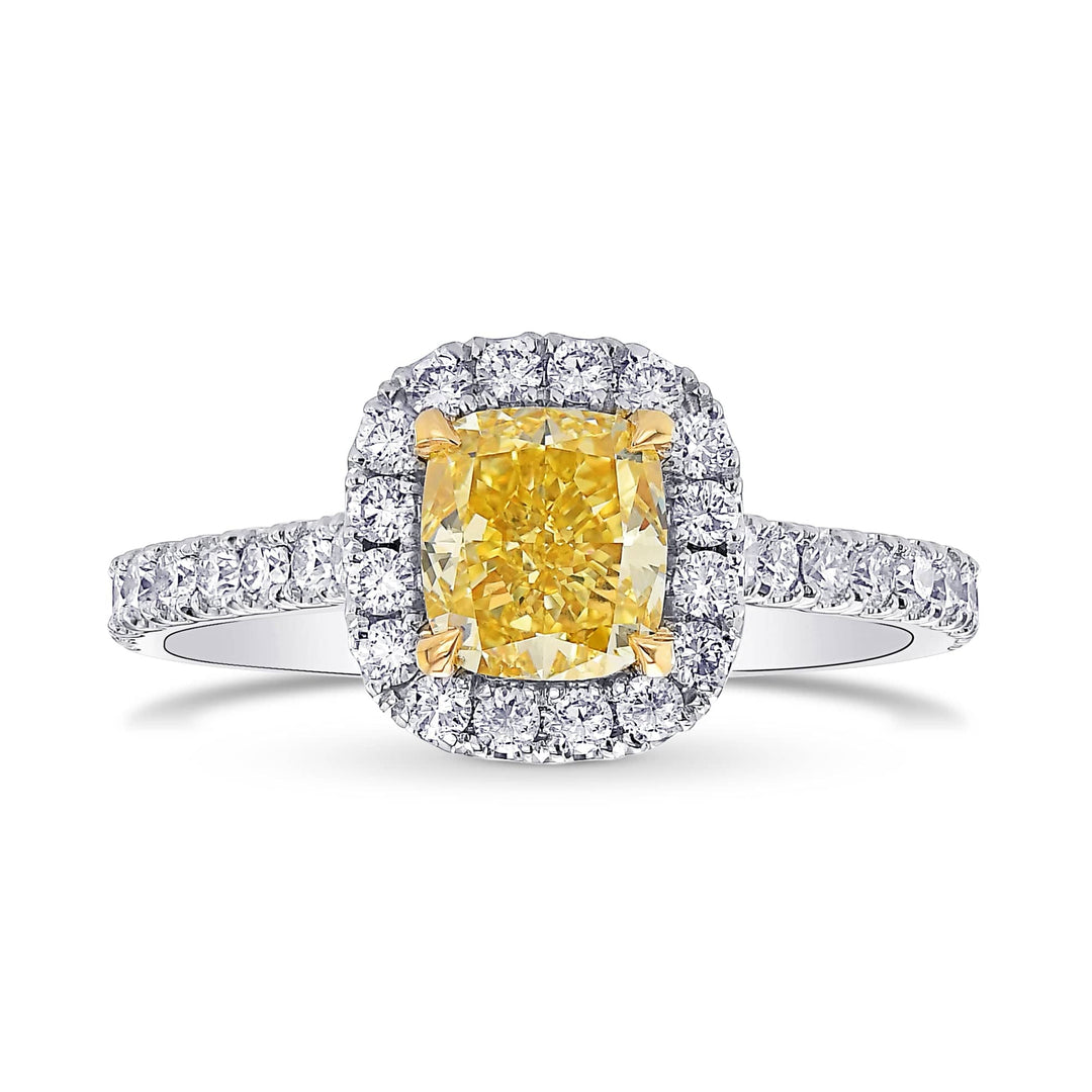 LEIBISH 1.04ct Fancy Vivid Yellow Cushion Diamond Halo Ring Brand Ring