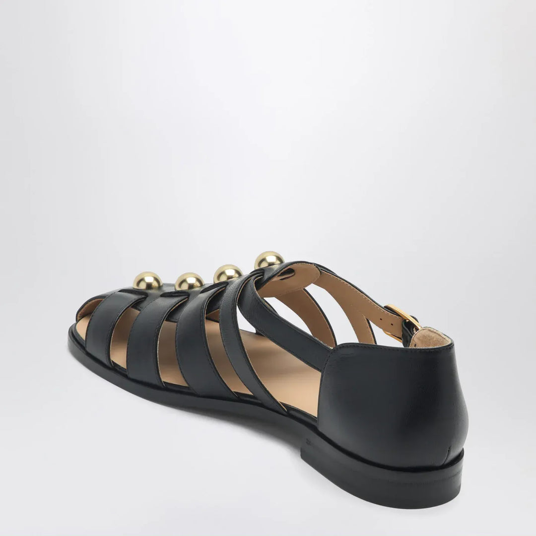 Valentino Garavani - Black leather fisherman sandals with studs Brand Sandals