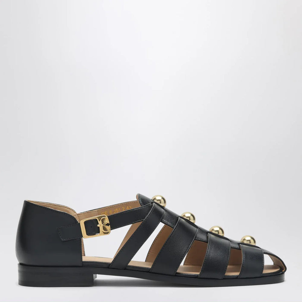 Valentino Garavani - Black leather fisherman sandals with studs Brand Sandals 39 IT