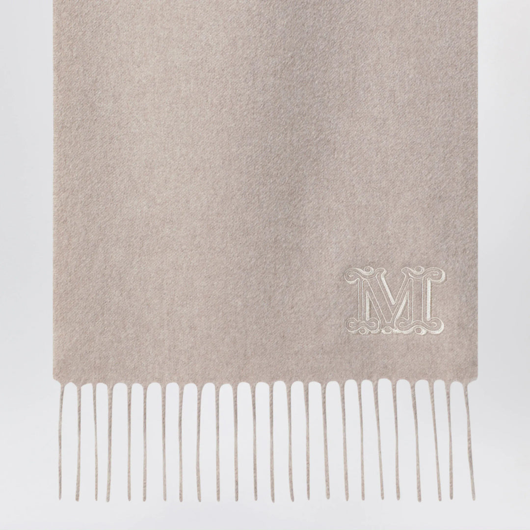 Max Mara - Sand-colored cashmere scarf with embroidered logo Brand Scarves &amp; Shawls U