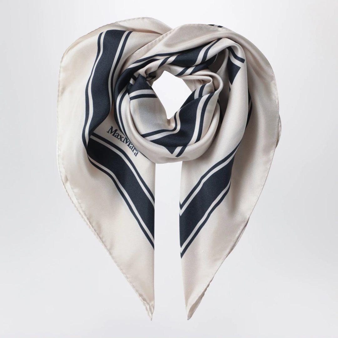 Max Mara - Square printed silk twill scarf in navy blue Brand Scarves &amp; Shawls TU