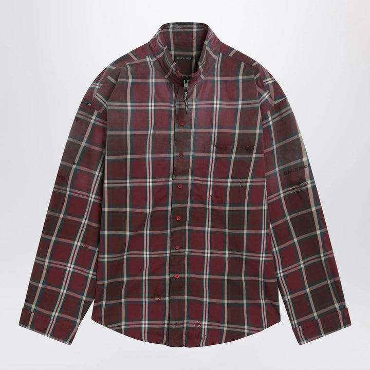Balenciaga - Burgundy plaid cotton-blend flannel zip shirt Brand Shirt S