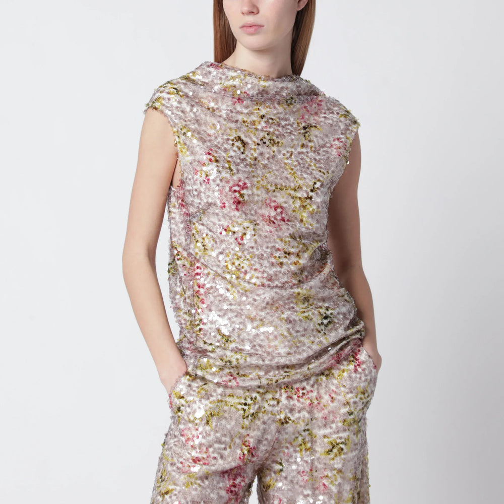 Alberta Ferretti - Sleeveless high-neck top with a floral sequin pattern Brand Shirts & Tops 40  IT