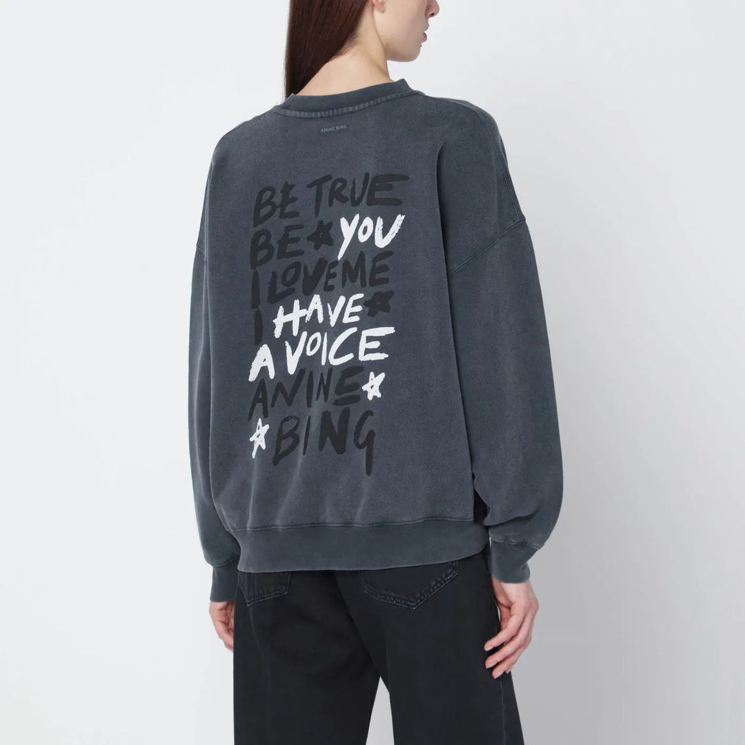 ANINE BING - Black washed oversized sweatshirt with logo Brand Shirts &amp; Tops