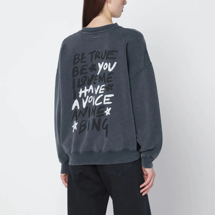 ANINE BING - Black washed oversized sweatshirt with logo Brand Shirts &amp; Tops