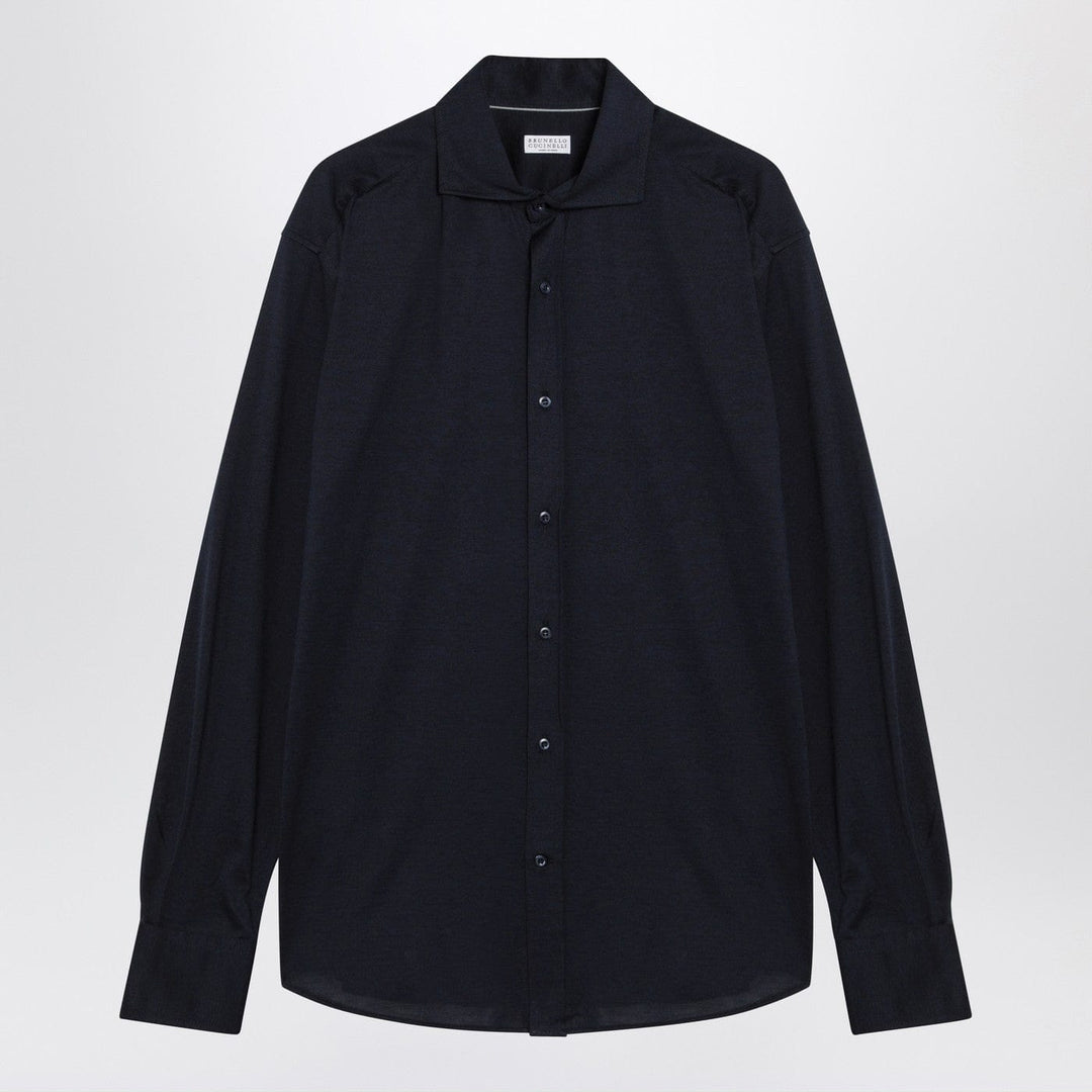 Shirts &amp; Tops Brunello Cucinelli - Navy blue silk and cotton shirt Brand