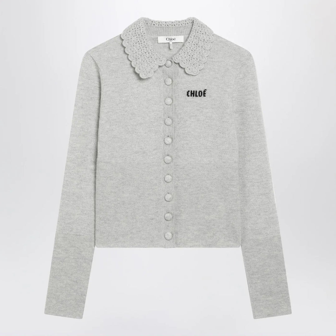 Chloé - Light grey wool cardigan with logo Brand Shirts &amp; Tops M