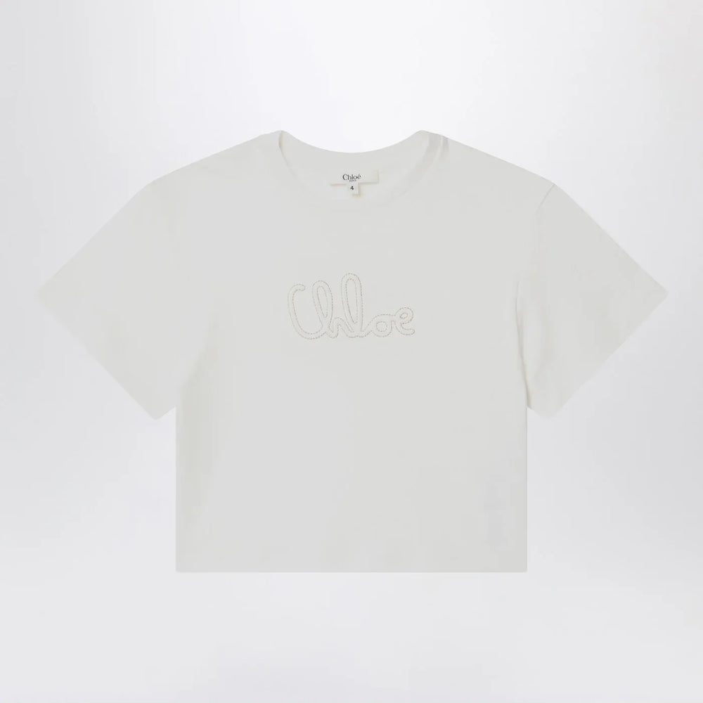 Chloé - White T-shirt with embroidered logo Brand Shirts & Tops 3