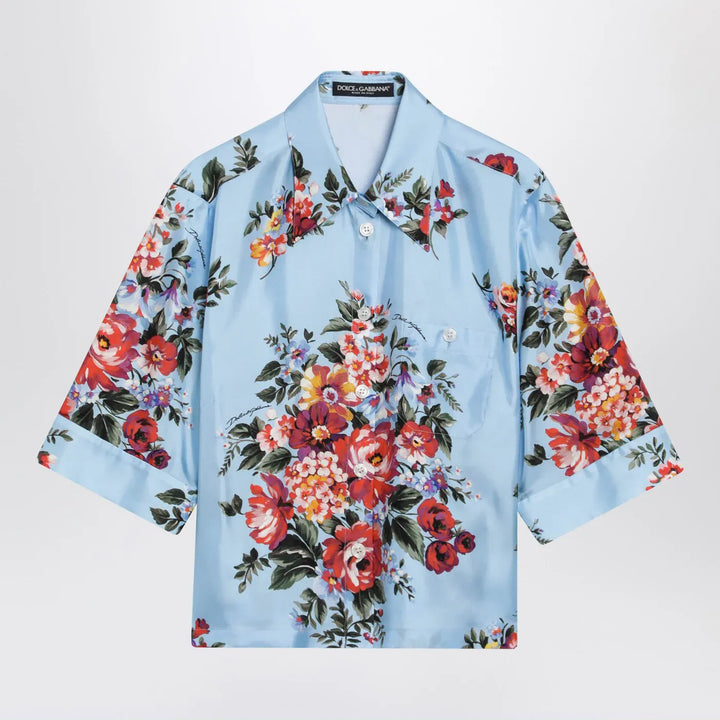 Dolce&amp;Gabbana - Silk twill shirt with floral print Brand Shirts &amp; Tops 44  IT
