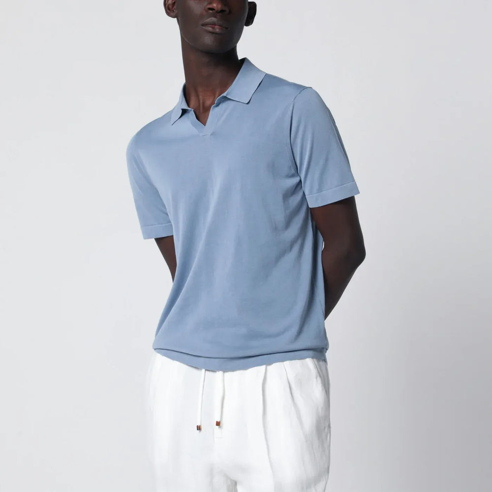 Drumohr - Light blue cotton knit polo Brand Shirts & Tops 50 IT