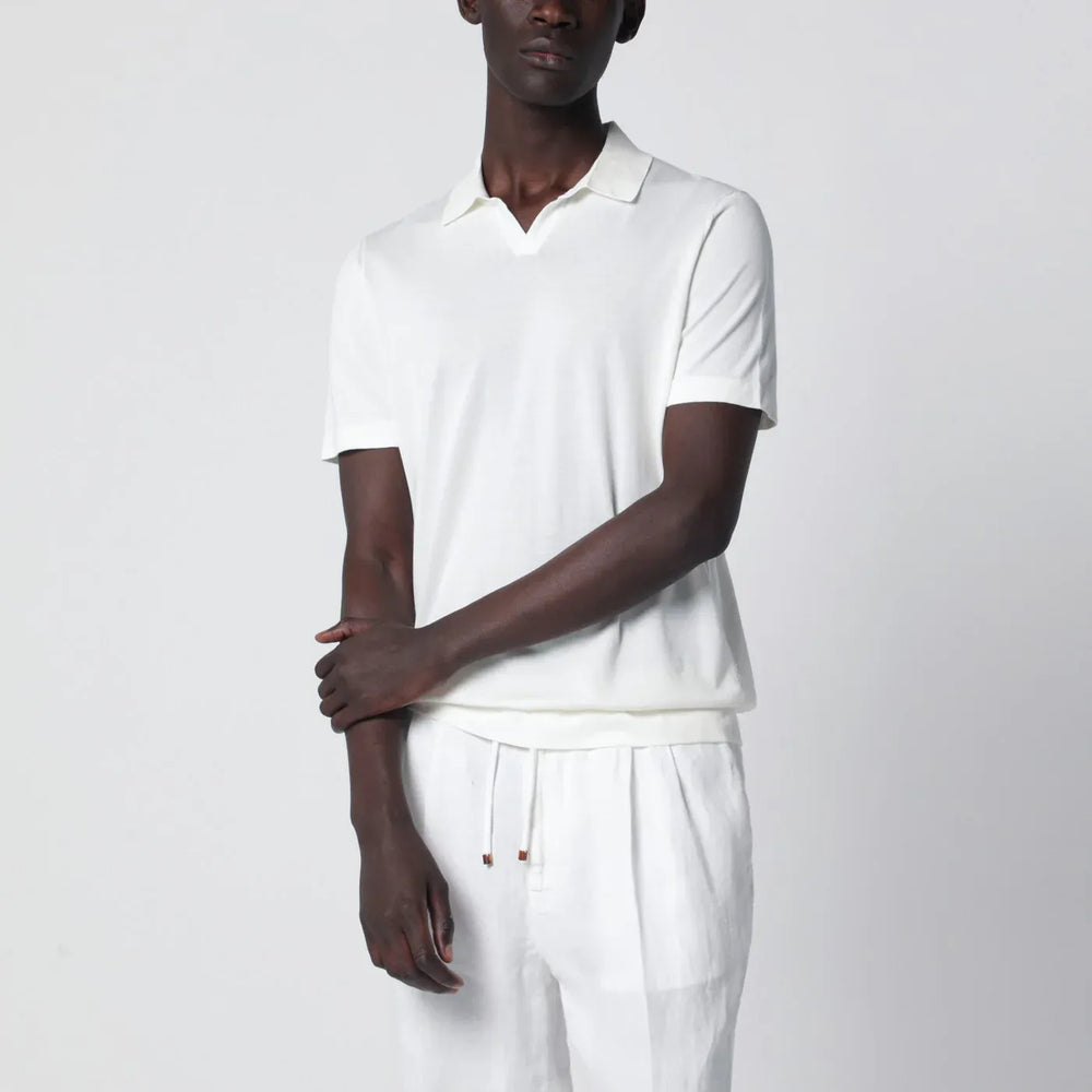 Drumohr - Milk-white cotton knit polo Brand Shirts & Tops 48 IT